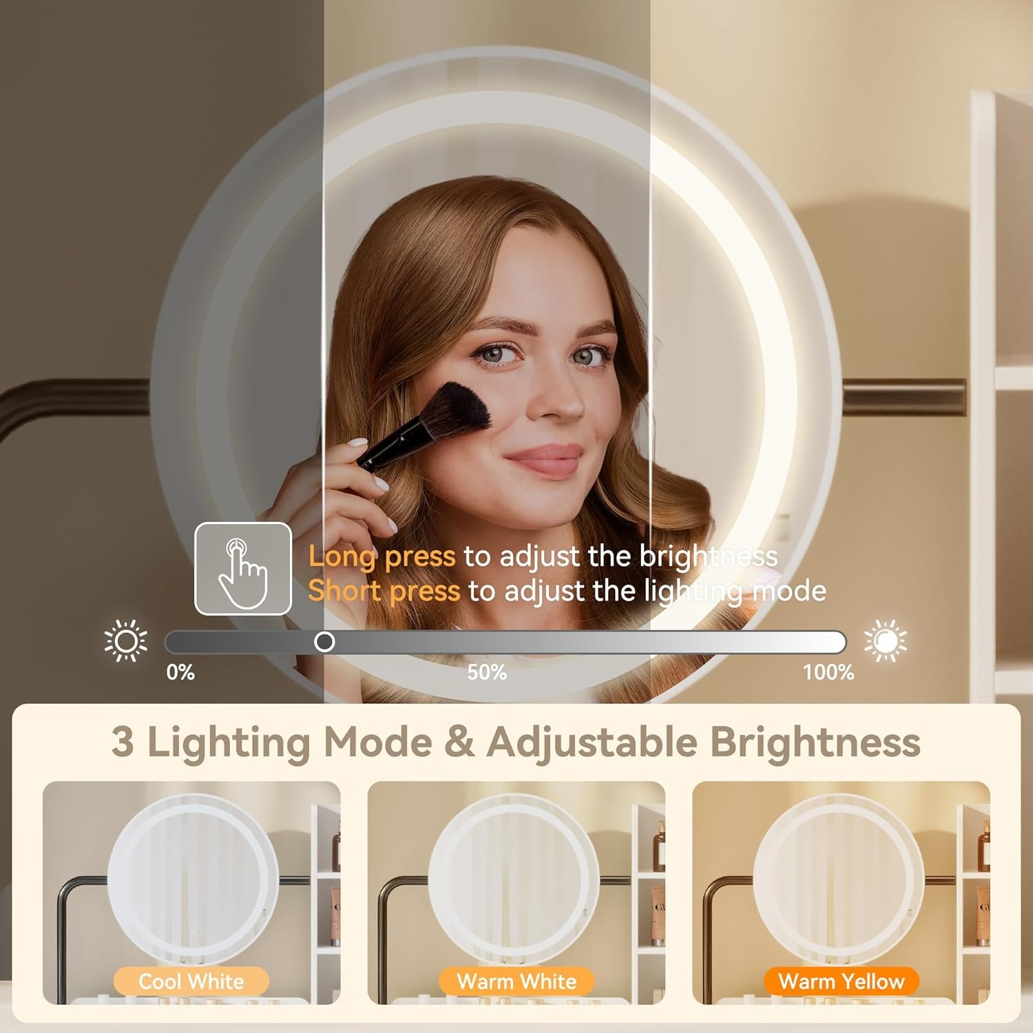 image:imageDowinx Vanity Desk with LED Lighted Mirror amp Power Outlet White Vanity Desk with Adjustable 3 Lighting Modes Small Vanity Desk for Bedroom Makeup Vanity with Chair for Girl White and Black