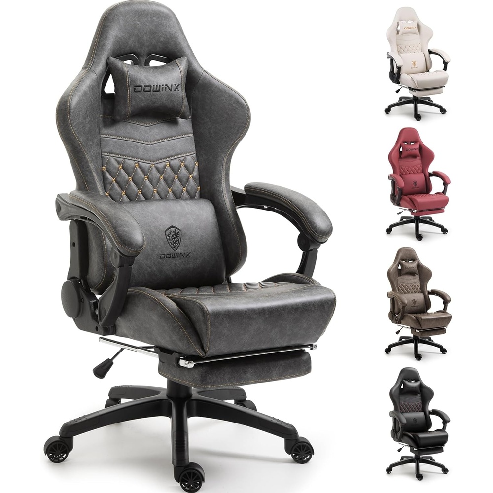 image:imageDowinx Big amp Tall Vintage Gaming Chair for Adults 400 lb Capacity Heavy Duty Ergonomic Computer Chair with Massage Lumbar Footrest amp Easy Side Recline BlackGrey