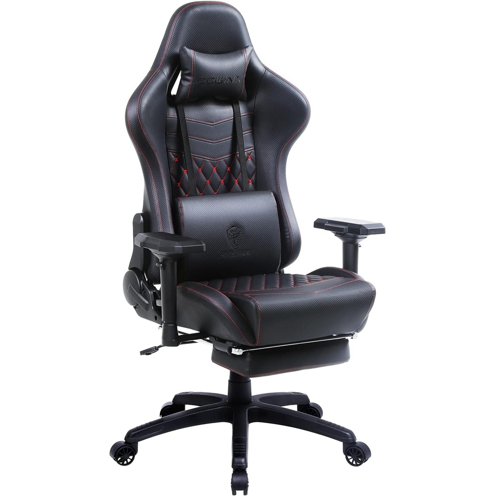 image:imageDowinx Big amp Tall Vintage Gaming Chair for Adults 400 lb Capacity Heavy Duty Ergonomic Computer Chair with Massage Lumbar Footrest amp Easy Side Recline BlackDark Black