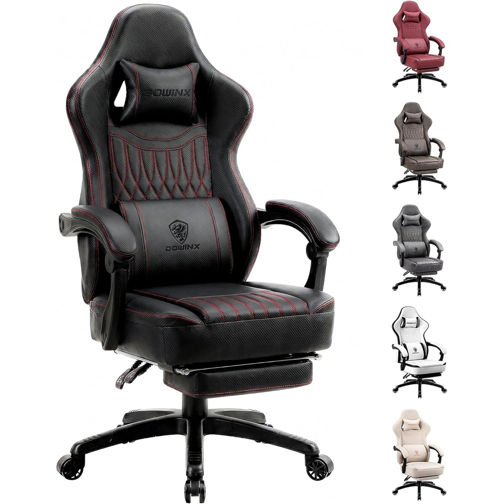 image:imageDowinx Gaming Chair Breathable PU Leather Gamer Chair with Footrest Massage Lumbar Support Big and Tall Ergonomic Reclining Computer Chair with Pocket Spring Cushion for Adults Teens BlackampWhiteBlack