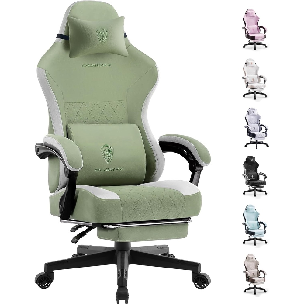 image:imageDowinx Gaming Chair Fabric with Pocket Spring Cushion High Back Ergonomic Computer Chair with Footrest for Adults Massage Lumbar Support Swivel Game Chair for Office Gaming 300LBS GreenGreen