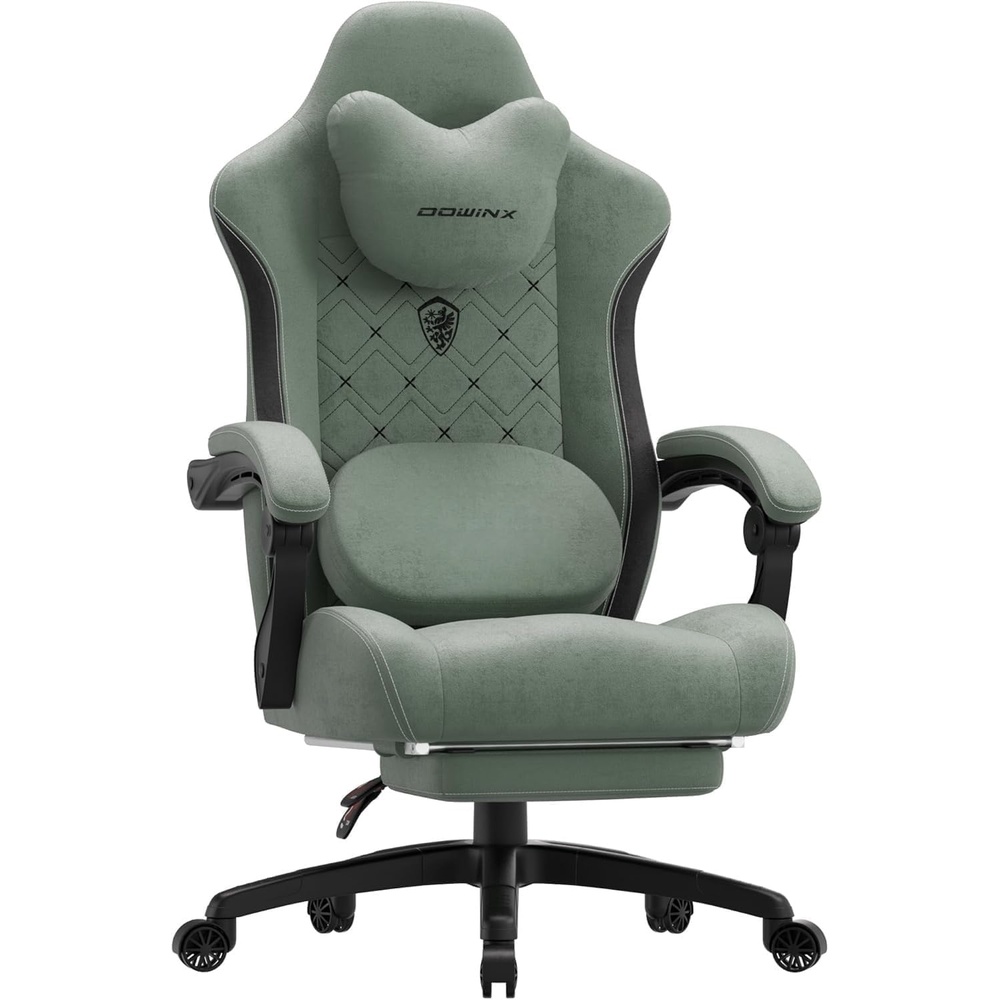 image:imageDowinx Gaming Chair with Heated Massage Lumbar SupportBig and Tall Fabric Gaming Chairs for Adults with Footrest Ergonomic Computer Game Chair with Poket Spring Cushions 350lbs BlackGreen
