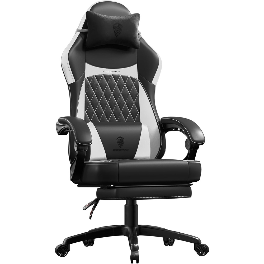 image:imageDowinx Gaming Chair with Pocket Spring Cushion Ergonomic Computer Chair with Massage Lumbar and Footrest for Adults High Back Game Chair Leather for Office Gaming 300LBS Green New50a White