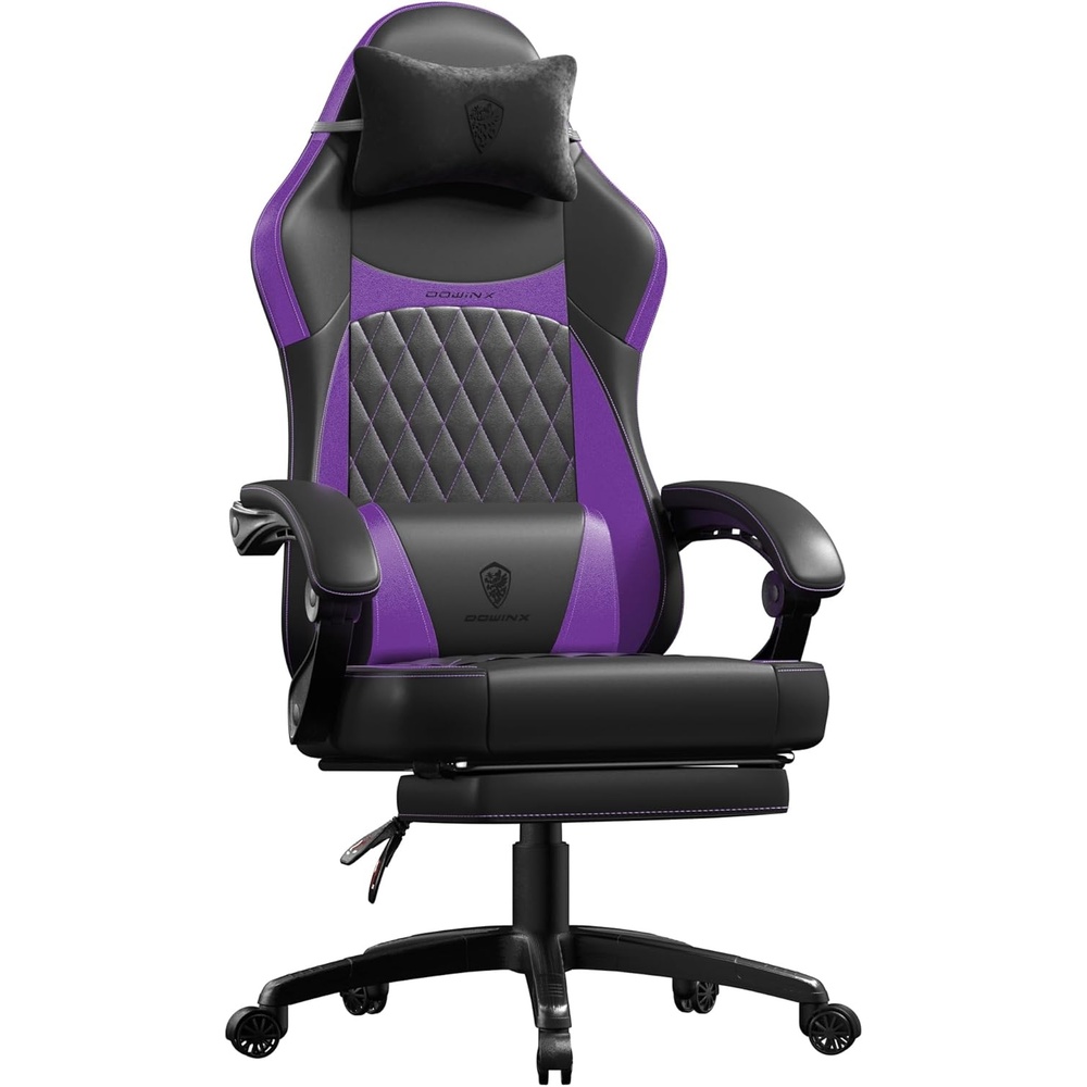 image:imageDowinx Gaming Chair with Pocket Spring Cushion Ergonomic Computer Chair with Massage Lumbar and Footrest for Adults High Back Game Chair Leather for Office Gaming 300LBS Green New50a Purple
