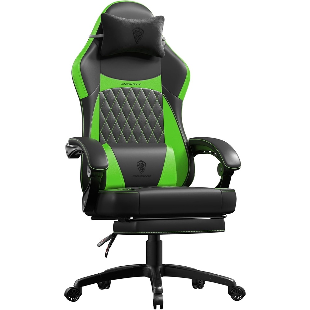 image:imageDowinx Gaming Chair with Pocket Spring Cushion Ergonomic Computer Chair with Massage Lumbar and Footrest for Adults High Back Game Chair Leather for Office Gaming 300LBS Green New50a Green
