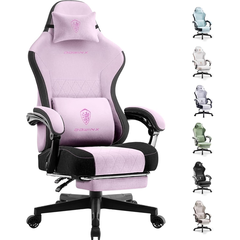 image:imageDowinx Gaming Chair with Pocket Spring Cushion High Back Ergonomic 360 Swivel Chair for Office Gaming Massage Lumbar Support with Footrest for Adults 300LBS Capacity Beige for Office GamingPink