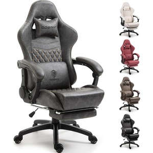 image:imageDowinx Big amp Tall Vintage Gaming Chair for Adults 400 lb Capacity Heavy Duty Ergonomic Computer Chair with Massage Lumbar Footrest amp Easy Side Recline BlackGrey