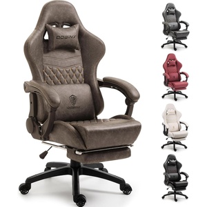 image:imageDowinx Big amp Tall Vintage Gaming Chair for Adults 400 lb Capacity Heavy Duty Ergonomic Computer Chair with Massage Lumbar Footrest amp Easy Side Recline BlackBrown