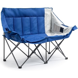 image:imageDowinx Double Camping Chair Loveseat with Cup Holders amp Wine Glass Holders Oversized Folding Outdoor Lawn Chair 660lbs Portable Padded Seat with Storage Bag for Adults Beach Patio Picnic  Blue