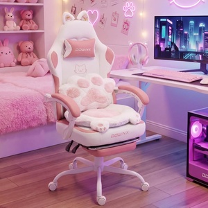 image:imageDowinx Gaming Chair with Cat Ears and Paw Lumbar Pillow Ergonomic Reclining Chair Memory Foam and Spring Cushion Footrest 300lbs Capacity Cute and Comfortable Design for Women amp GirlsPinkwhite