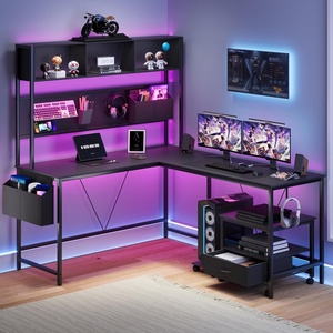 image:imageDowinx L Shaped Desk with Pegboard and Removable Filing Cabinet Reversible 67 Gaming Desk with Power Outlet and Led Computer Corner Desk with Storage and Hutch for Game Office Home Black
