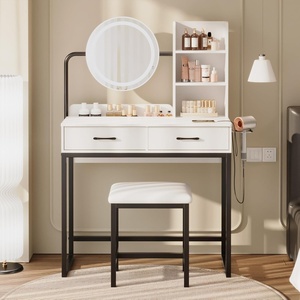 image:imageDowinx Vanity Desk with LED Lighted Mirror amp Power Outlet White Vanity Desk with Adjustable 3 Lighting Modes Small Vanity Desk for Bedroom Makeup Vanity with Chair for Girl White and Black