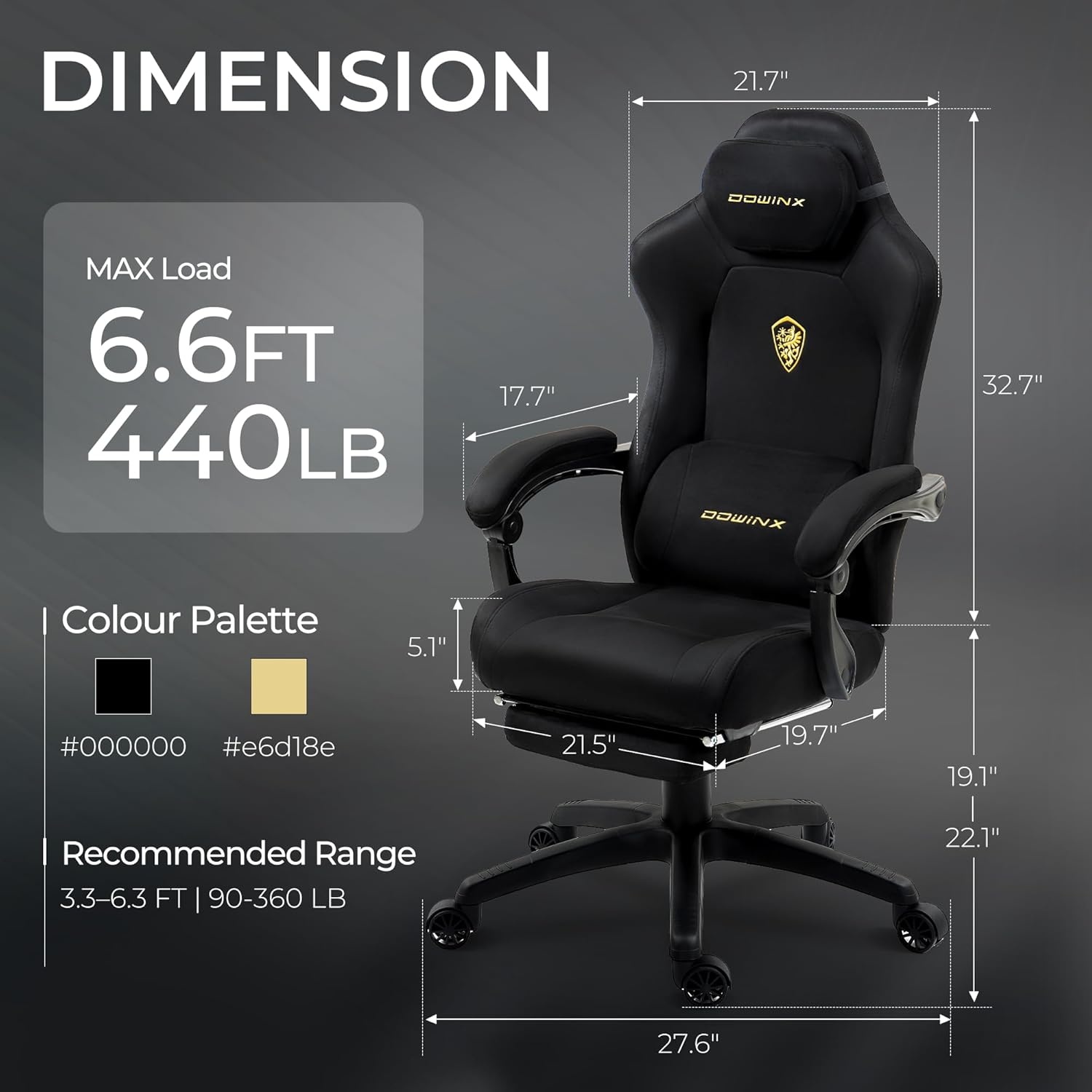 image:imageDowinx Big and Tall Gaming Chair Suede Fabric Game Chair with Pocket Spring Cushion High Back Gamer Chair Ergonomic with Footrest for Adults Office 440LBS WhiteBlack