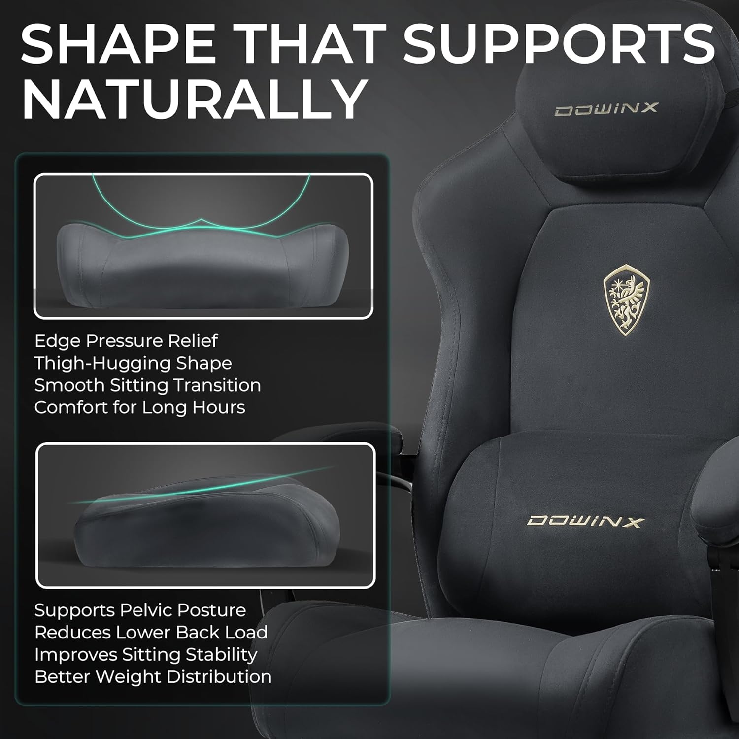 image:imageDowinx Big and Tall Gaming Chair Suede Fabric Game Chair with Pocket Spring Cushion High Back Gamer Chair Ergonomic with Footrest for Adults Office 440LBS WhiteGrey