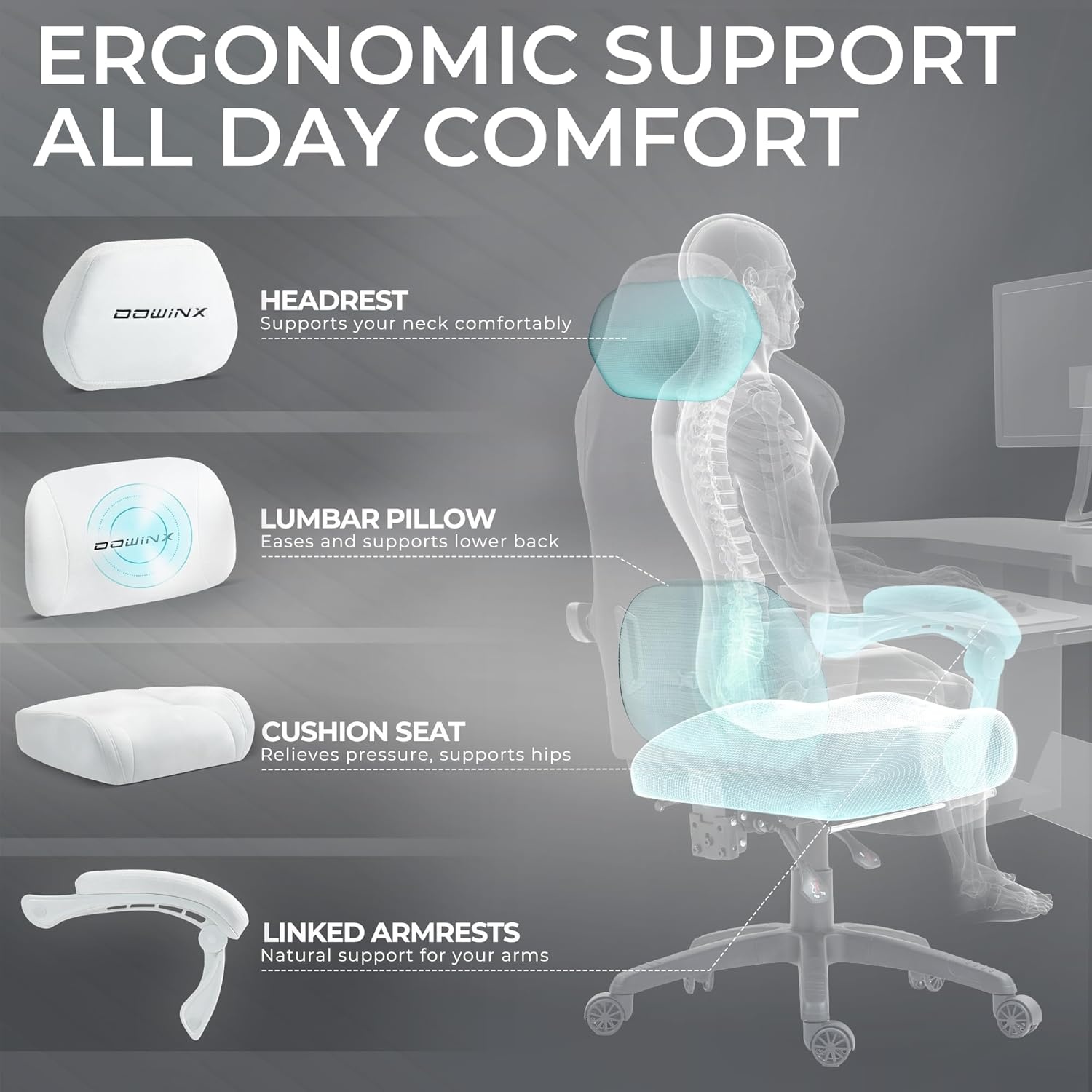 image:imageDowinx Big and Tall Gaming Chair Suede Fabric Game Chair with Pocket Spring Cushion High Back Gamer Chair Ergonomic with Footrest for Adults Office 440LBS WhiteWhite