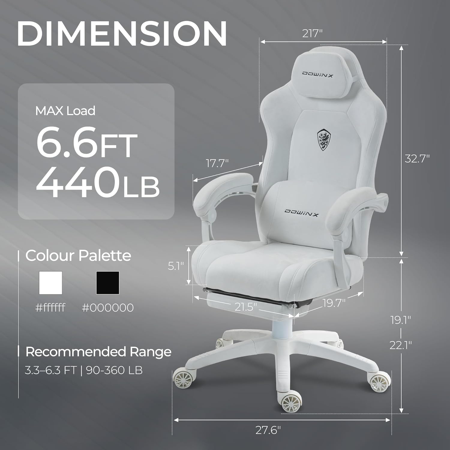 image:imageDowinx Big and Tall Gaming Chair Suede Fabric Game Chair with Pocket Spring Cushion High Back Gamer Chair Ergonomic with Footrest for Adults Office 440LBS WhiteWhite