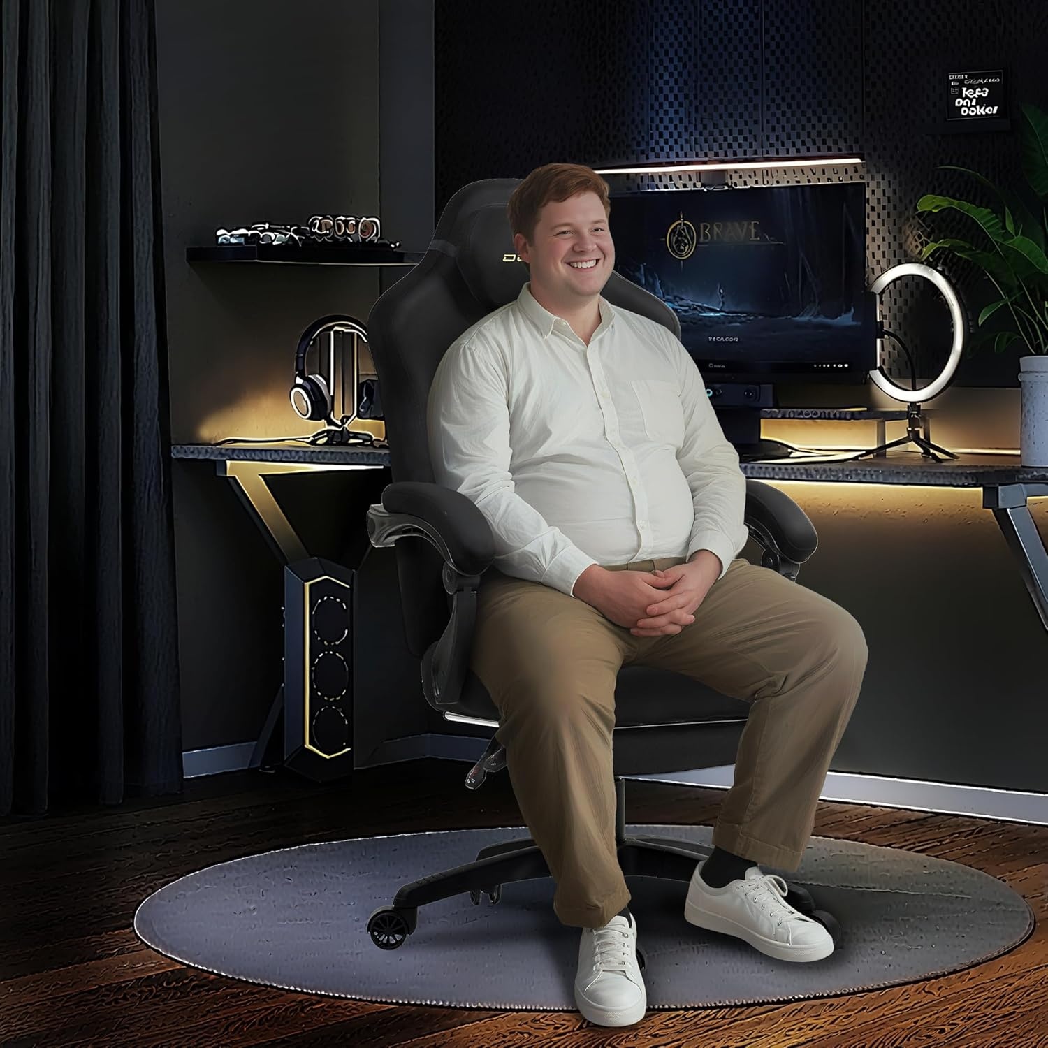 image:imageDowinx Big and Tall Gaming Chair Suede Fabric Game Chair with Pocket Spring Cushion High Back Gamer Chair Ergonomic with Footrest for Adults Office 440LBS WhiteBlack