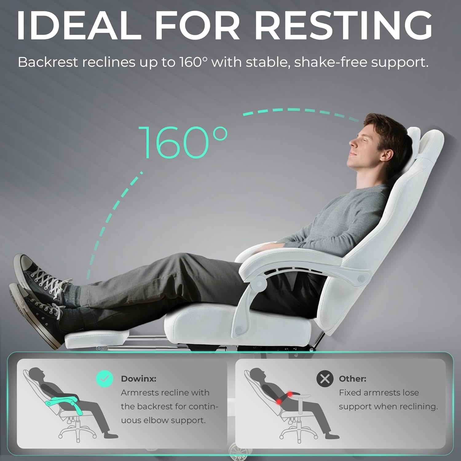 image:imageDowinx Big and Tall Gaming Chair Suede Fabric Game Chair with Pocket Spring Cushion High Back Gamer Chair Ergonomic with Footrest for Adults Office 440LBS WhiteWhite