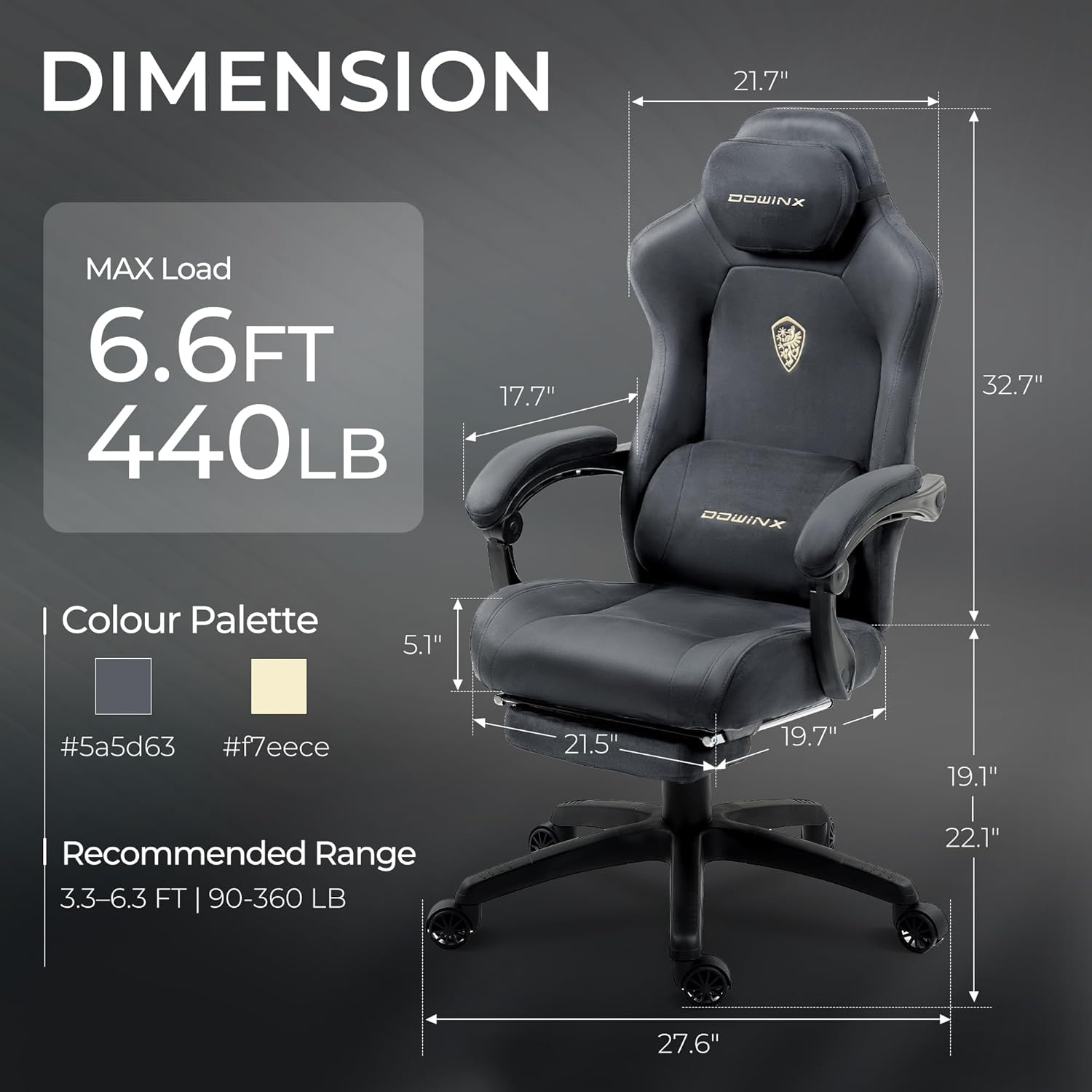 image:imageDowinx Big and Tall Gaming Chair Suede Fabric Game Chair with Pocket Spring Cushion High Back Gamer Chair Ergonomic with Footrest for Adults Office 440LBS WhiteGrey
