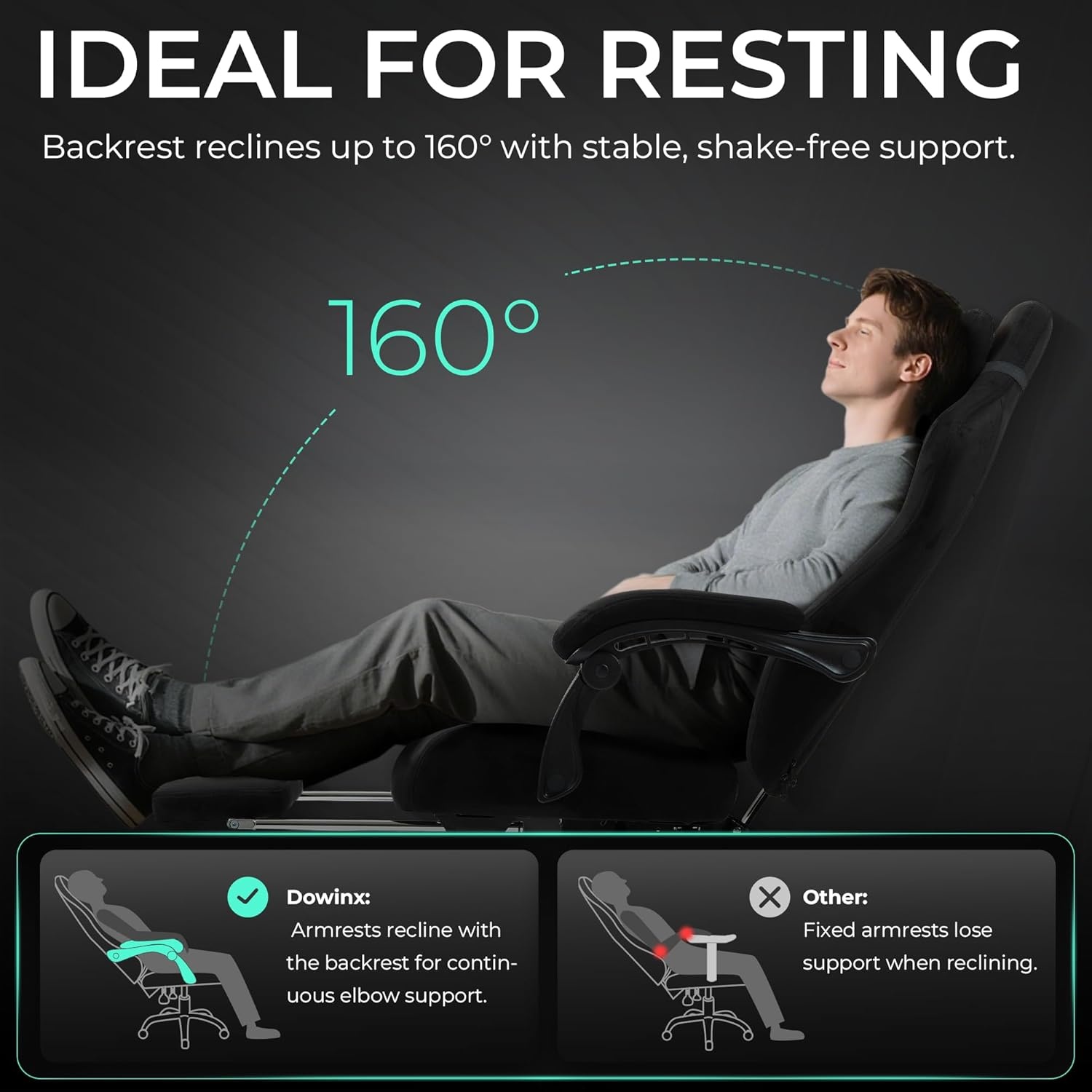 image:imageDowinx Big and Tall Gaming Chair Suede Fabric Game Chair with Pocket Spring Cushion High Back Gamer Chair Ergonomic with Footrest for Adults Office 440LBS WhiteBlack