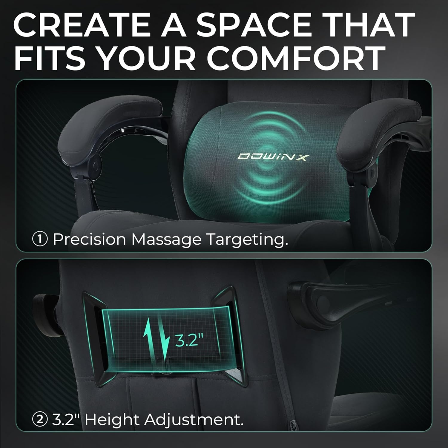 image:imageDowinx Big and Tall Gaming Chair Suede Fabric Game Chair with Pocket Spring Cushion High Back Gamer Chair Ergonomic with Footrest for Adults Office 440LBS WhiteGrey