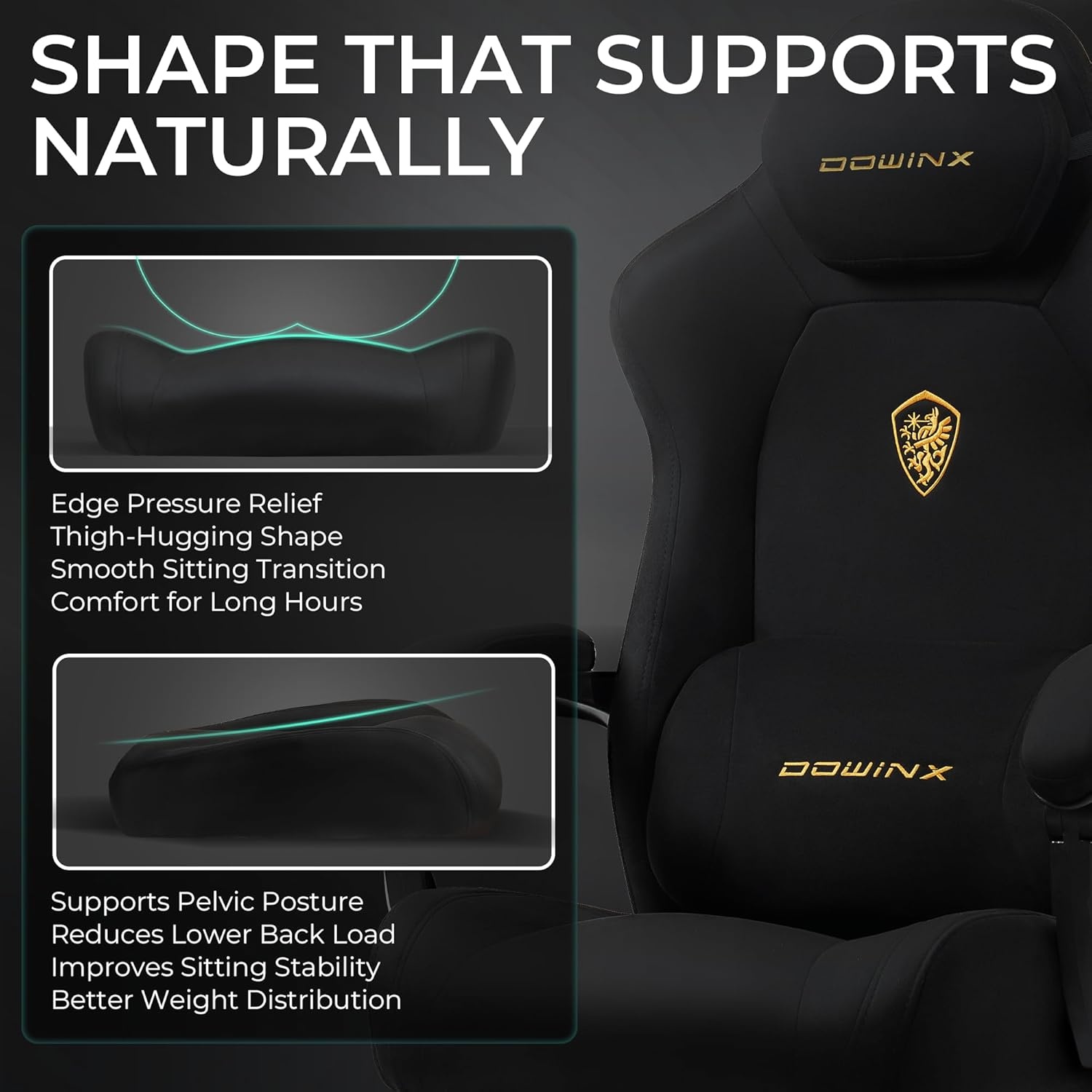 image:imageDowinx Big and Tall Gaming Chair Suede Fabric Game Chair with Pocket Spring Cushion High Back Gamer Chair Ergonomic with Footrest for Adults Office 440LBS WhiteBlack