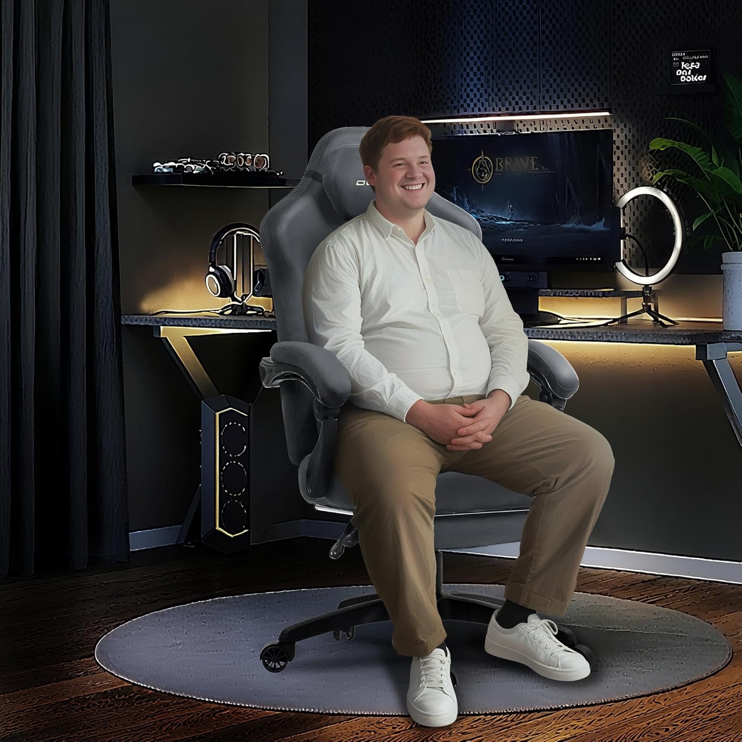 image:imageDowinx Big and Tall Gaming Chair Suede Fabric Game Chair with Pocket Spring Cushion High Back Gamer Chair Ergonomic with Footrest for Adults Office 440LBS WhiteGrey