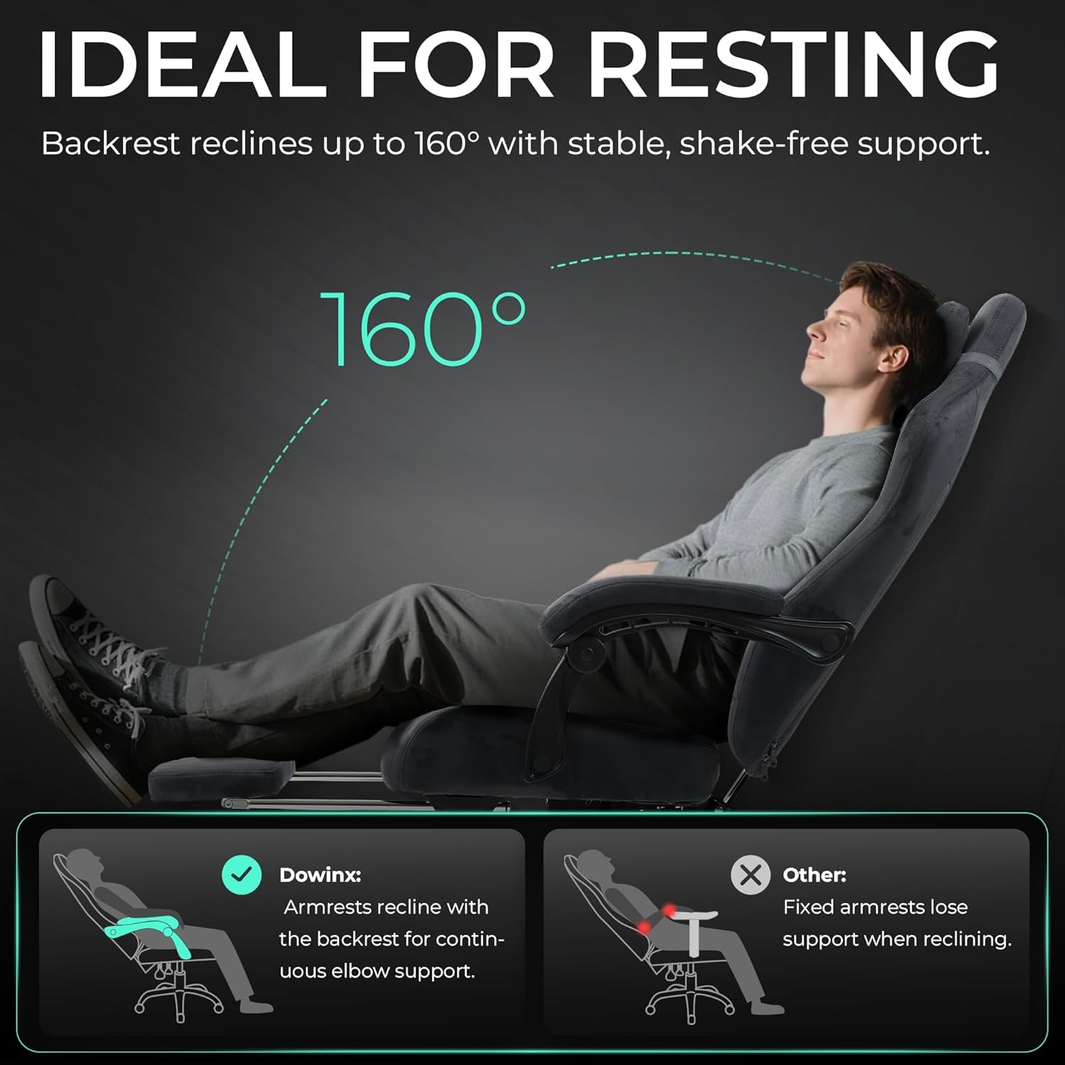 image:imageDowinx Big and Tall Gaming Chair Suede Fabric Game Chair with Pocket Spring Cushion High Back Gamer Chair Ergonomic with Footrest for Adults Office 440LBS WhiteGrey