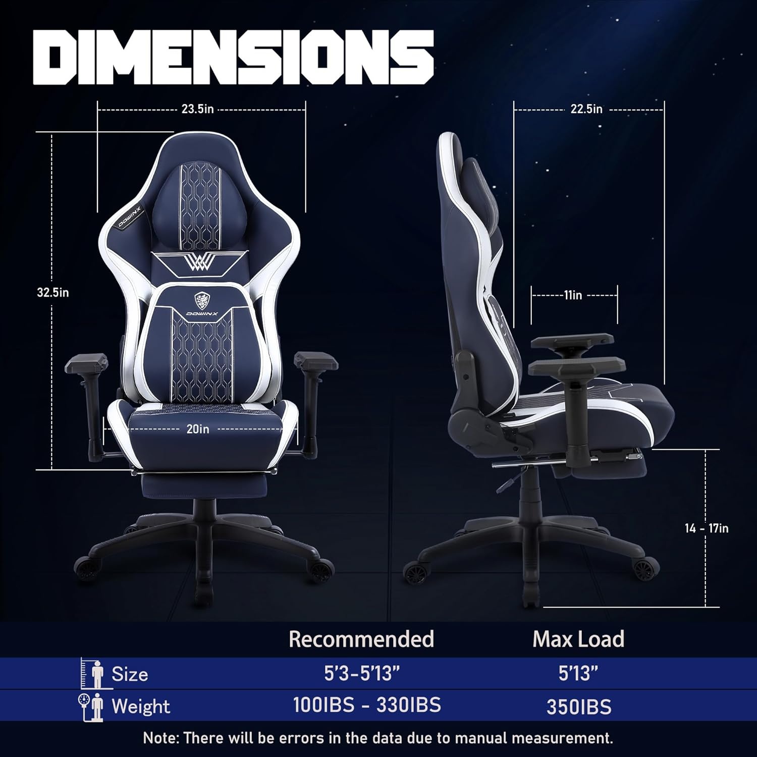image:imageDowinx Big and Tall Gaming Chair with Footrest High Back Ergonomic Office Chair with Comfortable Headrest and Lumbar Support 4D Armrests Computer Chair for Adults Pu Leather Blue
