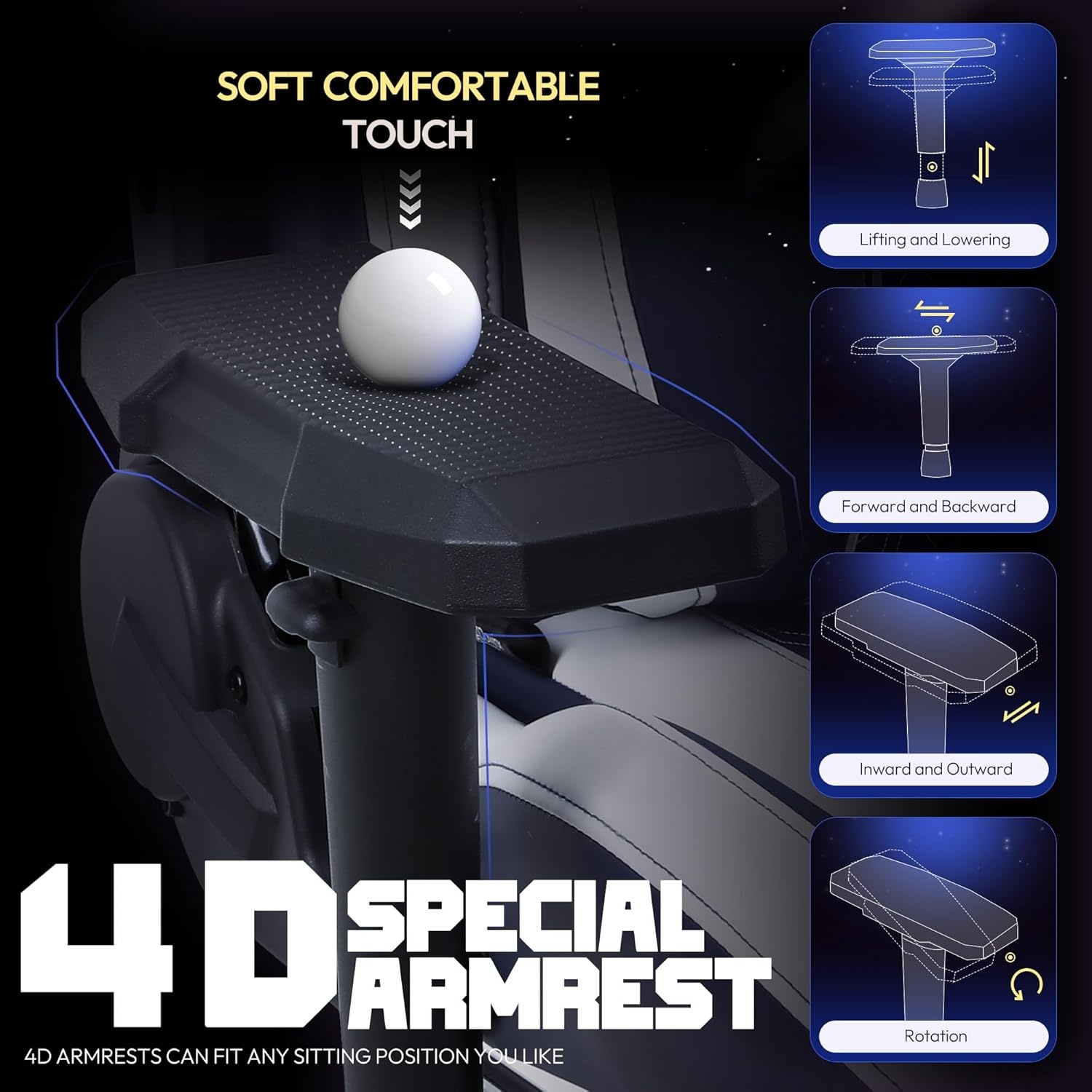 image:imageDowinx Big and Tall Gaming Chair with Footrest High Back Ergonomic Office Chair with Comfortable Headrest and Lumbar Support 4D Armrests Computer Chair for Adults Pu Leather Blue
