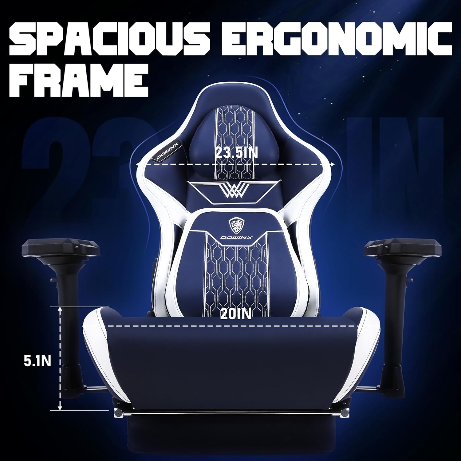image:imageDowinx Big and Tall Gaming Chair with Footrest High Back Ergonomic Office Chair with Comfortable Headrest and Lumbar Support 4D Armrests Computer Chair for Adults Pu Leather Blue
