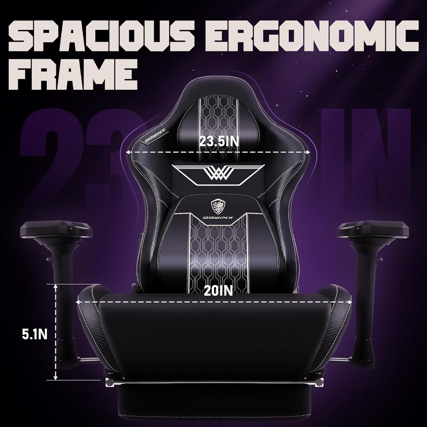 image:imageDowinx Big and Tall Gaming Chair with Footrest High Back Ergonomic Office Chair with Comfortable Headrest and Lumbar Support 4D Armrests Computer Chair for Adults Pu Leather Black