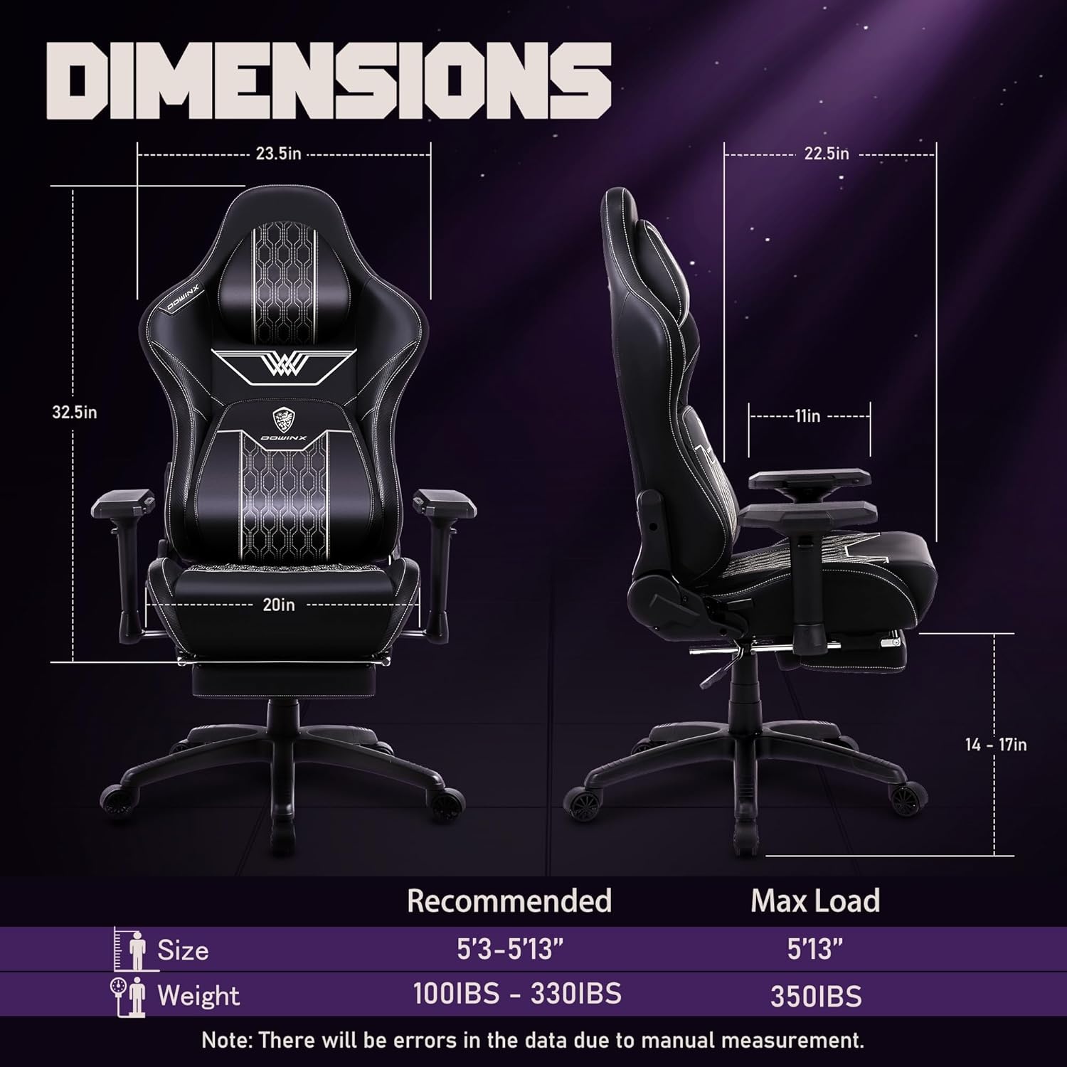 image:imageDowinx Big and Tall Gaming Chair with Footrest High Back Ergonomic Office Chair with Comfortable Headrest and Lumbar Support 4D Armrests Computer Chair for Adults Pu Leather Black