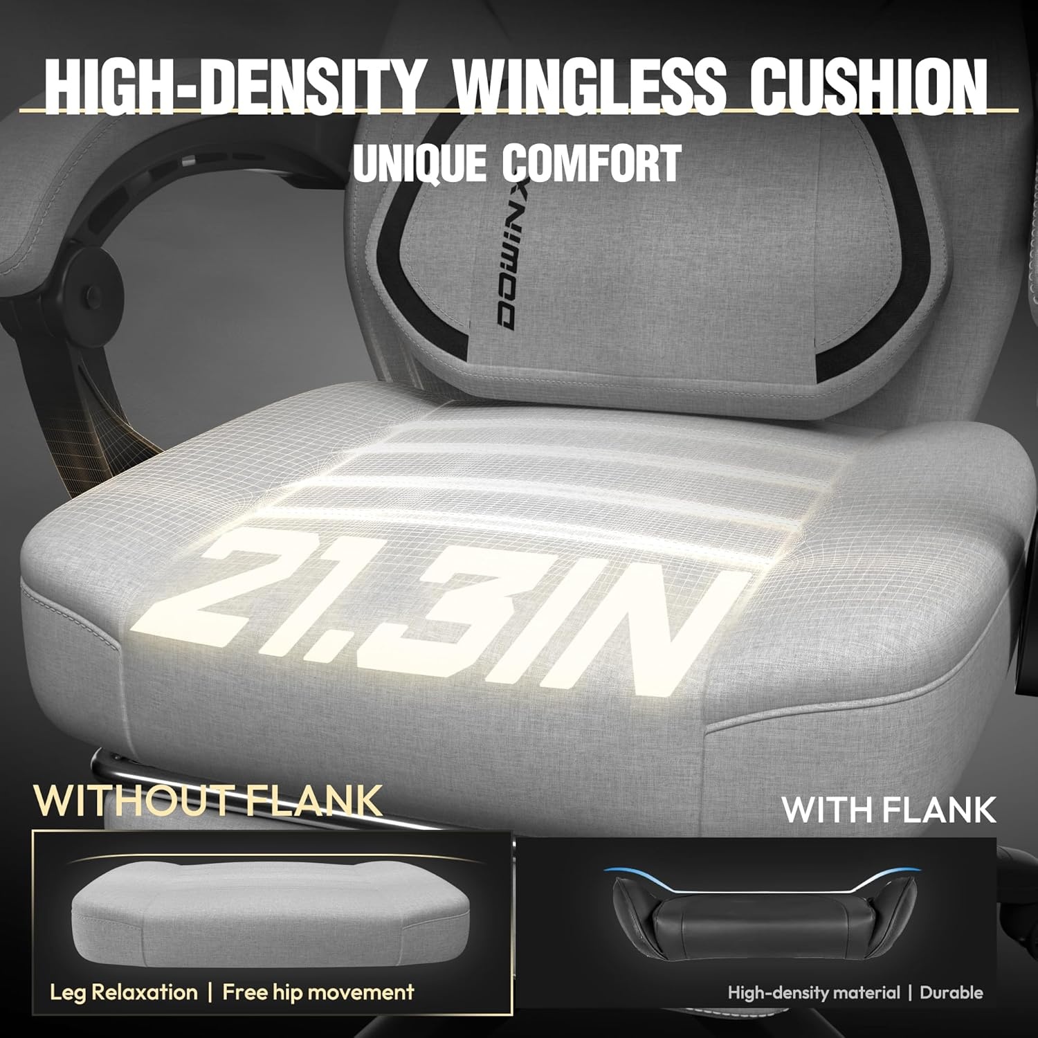 image:imageDowinx Fabric Gaming Chair with Footrest 350lb Big and Tall Gamer Chair Wide Seat Ergonomic Computer Chair with Lumbar Massage Support Wide Back Office Chair for Heavy People BlackGrey