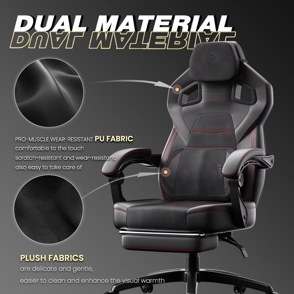image:imageDowinx Fabric Gaming Chair with Footrest 350lb Big and Tall Gamer Chair Wide Seat Ergonomic Computer Chair with Lumbar Massage Support Wide Back Office Chair for Heavy People BlackDeep Black