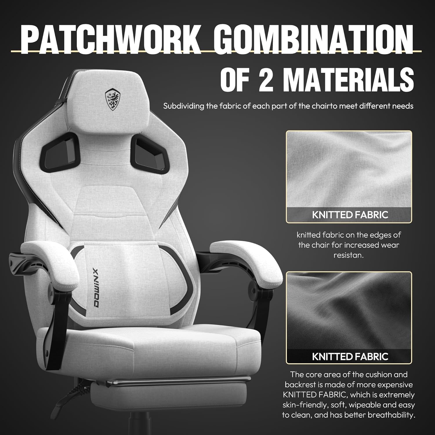 image:imageDowinx Fabric Gaming Chair with Footrest 350lb Big and Tall Gamer Chair Wide Seat Ergonomic Computer Chair with Lumbar Massage Support Wide Back Office Chair for Heavy People BlackGrey