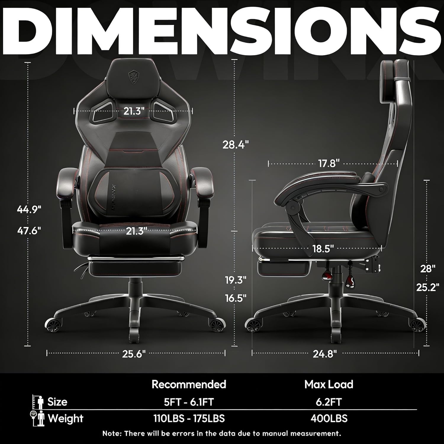 image:imageDowinx Fabric Gaming Chair with Footrest 350lb Big and Tall Gamer Chair Wide Seat Ergonomic Computer Chair with Lumbar Massage Support Wide Back Office Chair for Heavy People BlackDeep Black