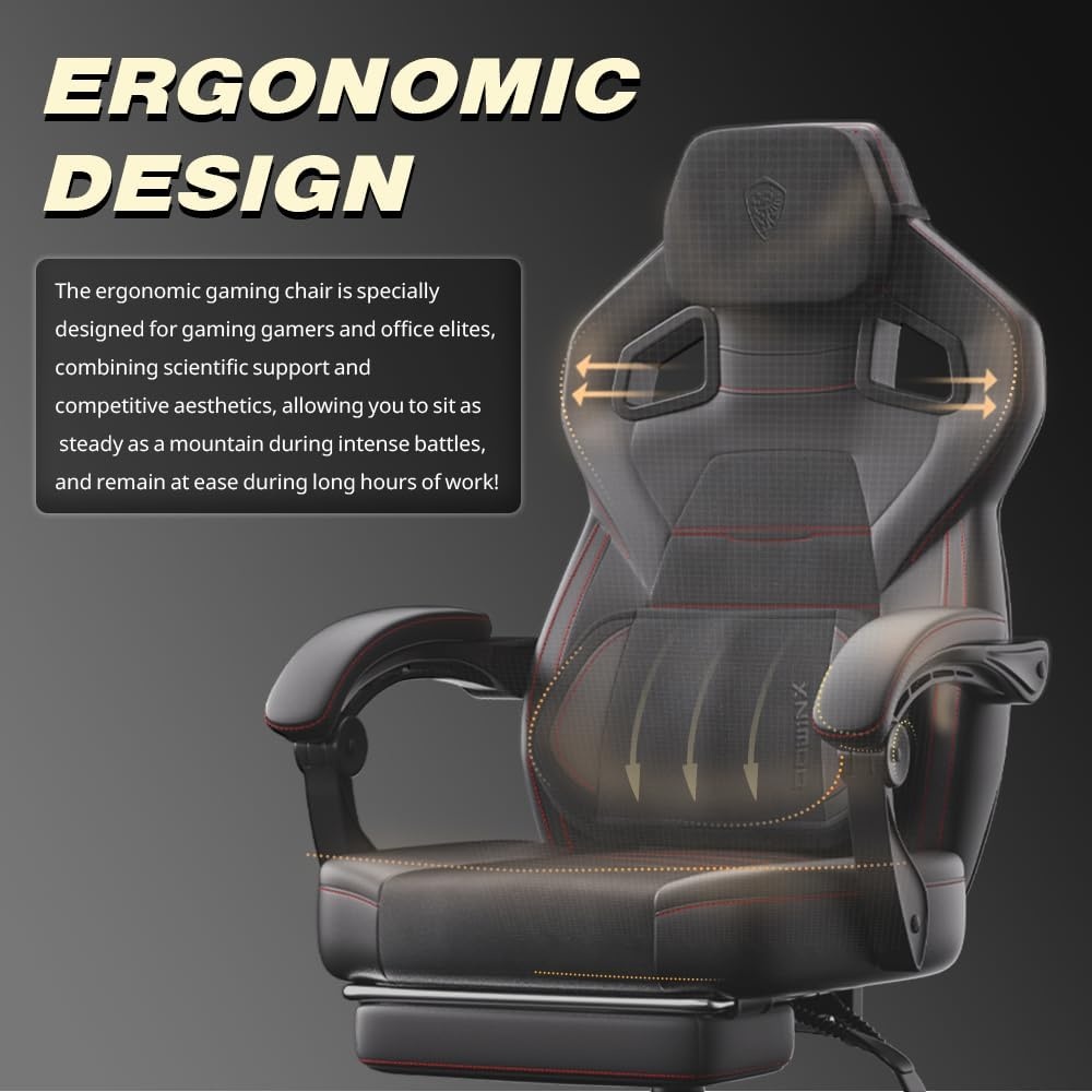 image:imageDowinx Fabric Gaming Chair with Footrest 350lb Big and Tall Gamer Chair Wide Seat Ergonomic Computer Chair with Lumbar Massage Support Wide Back Office Chair for Heavy People BlackDeep Black