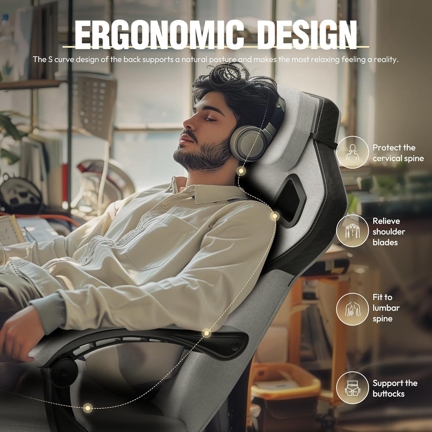 image:imageDowinx Fabric Gaming Chair with Footrest 350lb Big and Tall Gamer Chair Wide Seat Ergonomic Computer Chair with Lumbar Massage Support Wide Back Office Chair for Heavy People BlackGrey