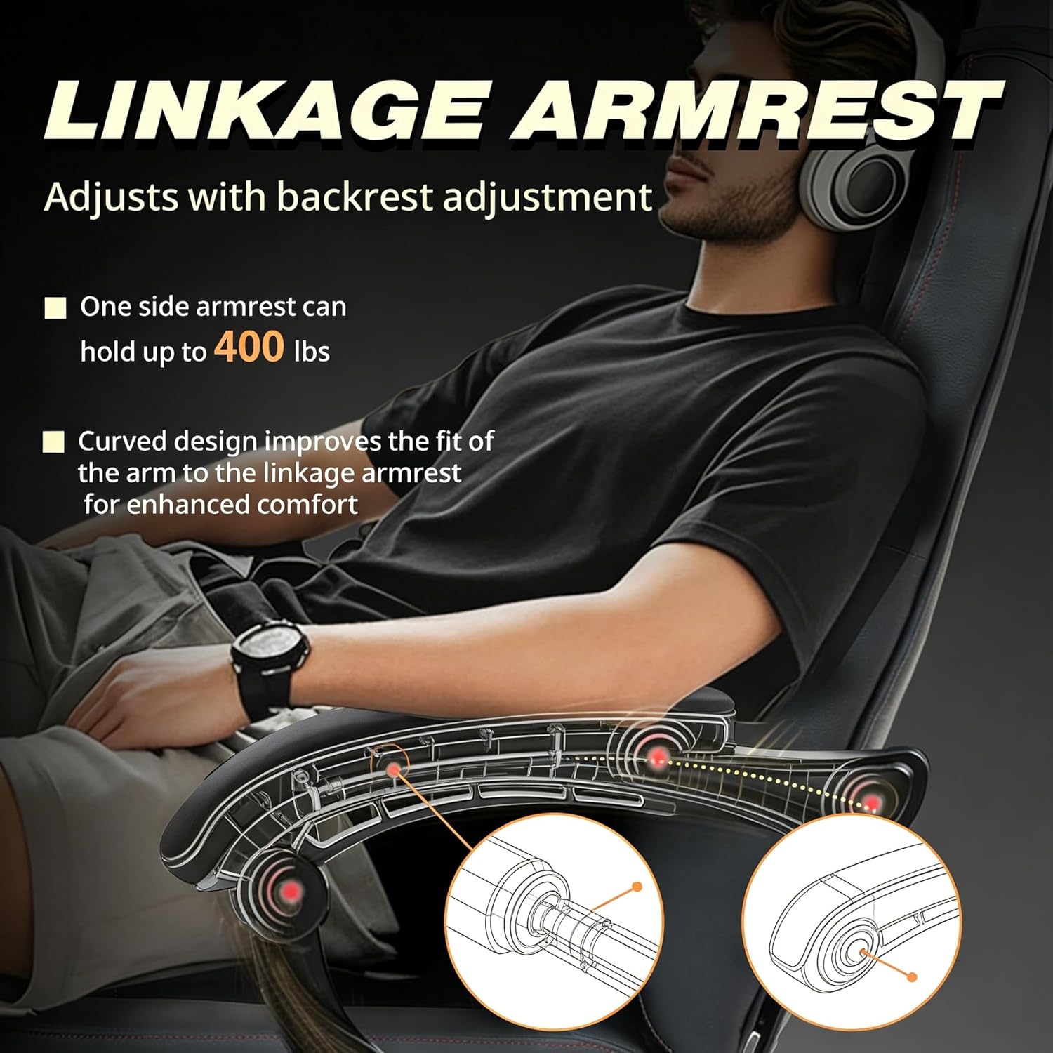 image:imageDowinx Fabric Gaming Chair with Footrest 350lb Big and Tall Gamer Chair Wide Seat Ergonomic Computer Chair with Lumbar Massage Support Wide Back Office Chair for Heavy People BlackDeep Black