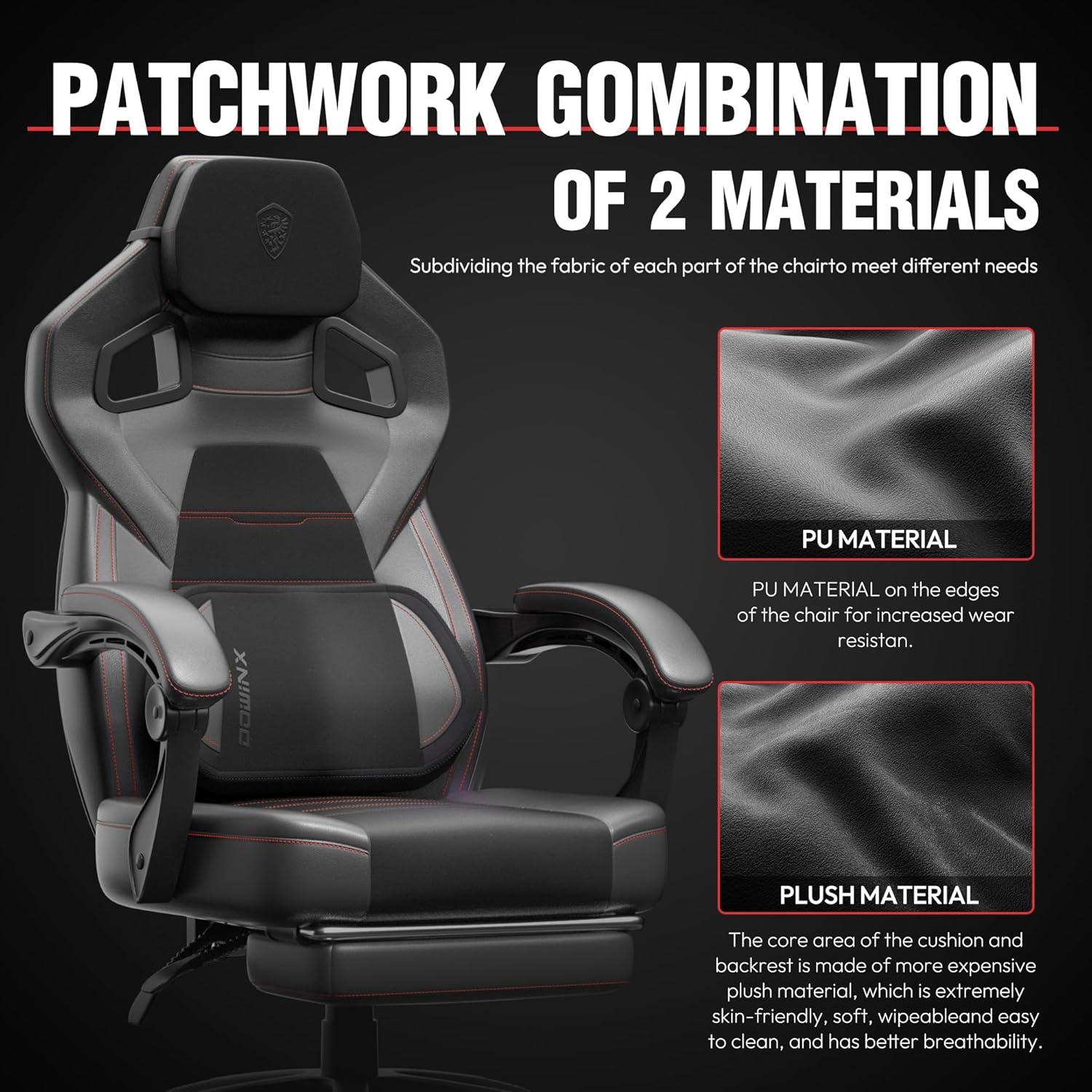 image:imageDowinx Fabric Gaming Chair with Footrest 350lb Big and Tall Gamer Chair Wide Seat Ergonomic Computer Chair with Lumbar Massage Support Wide Back Office Chair for Heavy People BlackBlack