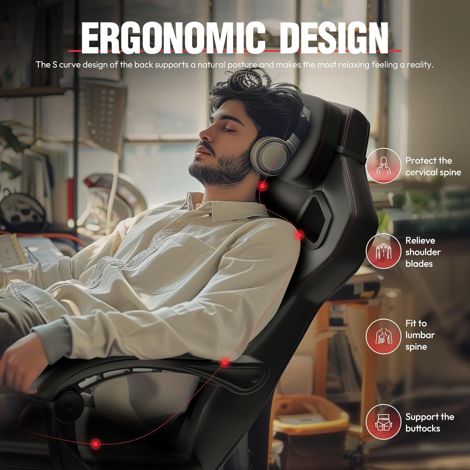 image:imageDowinx Fabric Gaming Chair with Footrest 350lb Big and Tall Gamer Chair Wide Seat Ergonomic Computer Chair with Lumbar Massage Support Wide Back Office Chair for Heavy People BlackBlack