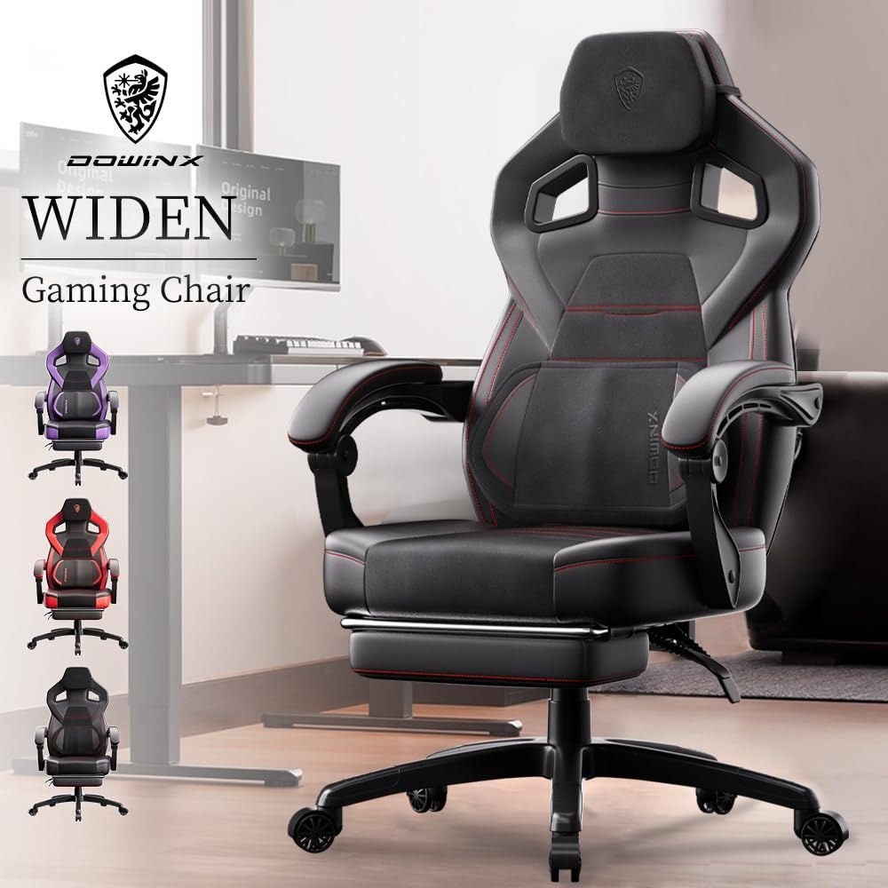 image:imageDowinx Fabric Gaming Chair with Footrest 350lb Big and Tall Gamer Chair Wide Seat Ergonomic Computer Chair with Lumbar Massage Support Wide Back Office Chair for Heavy People BlackDeep Black
