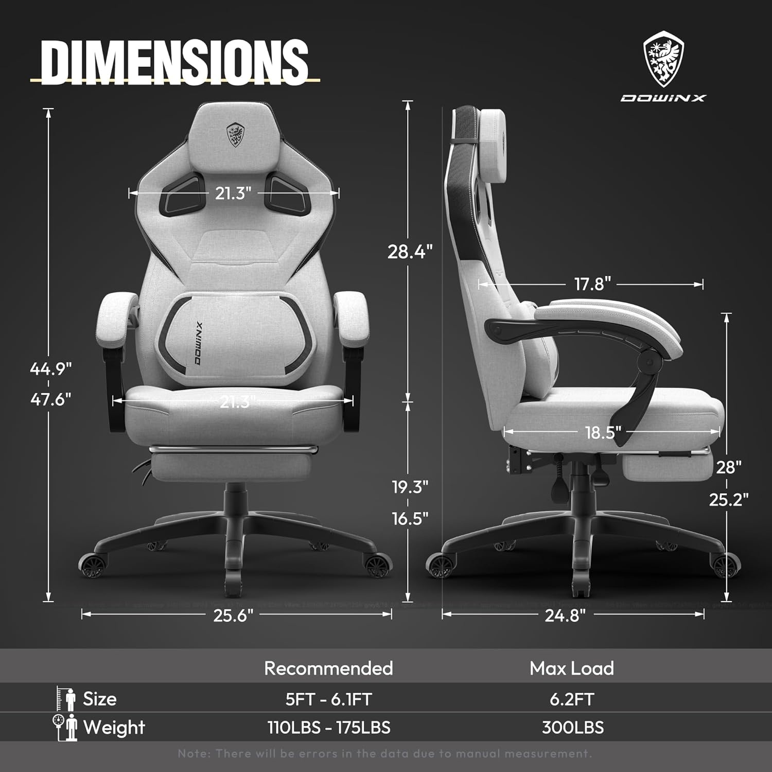 image:imageDowinx Fabric Gaming Chair with Footrest 350lb Big and Tall Gamer Chair Wide Seat Ergonomic Computer Chair with Lumbar Massage Support Wide Back Office Chair for Heavy People BlackGrey