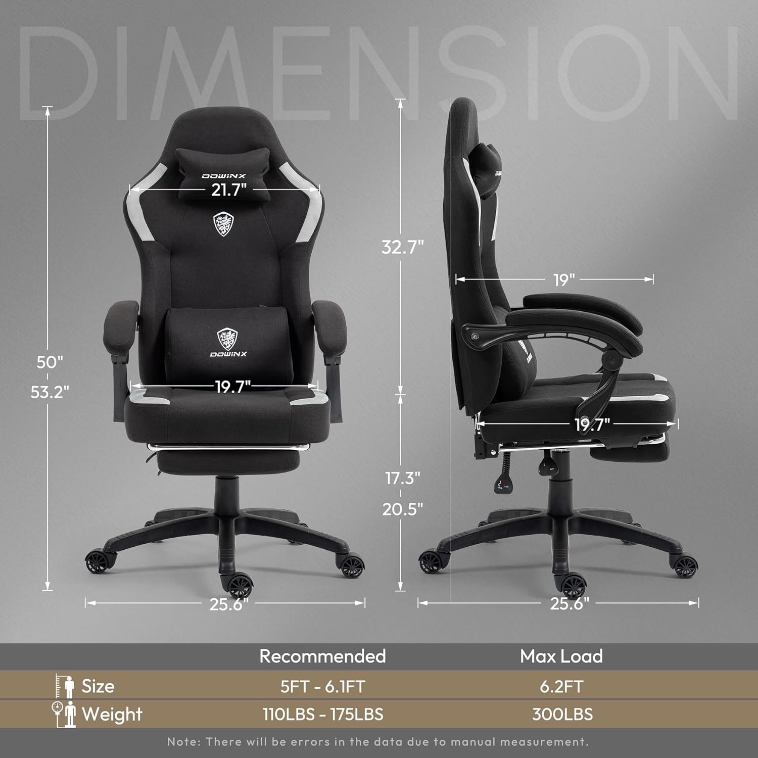 image:imageDowinx Fabric Gaming Chair with Pocket Spring CushionBreathable Computer Chair with Massage Lumbar Support and FootrestHigh Back Game Office Chair for AdultBlack