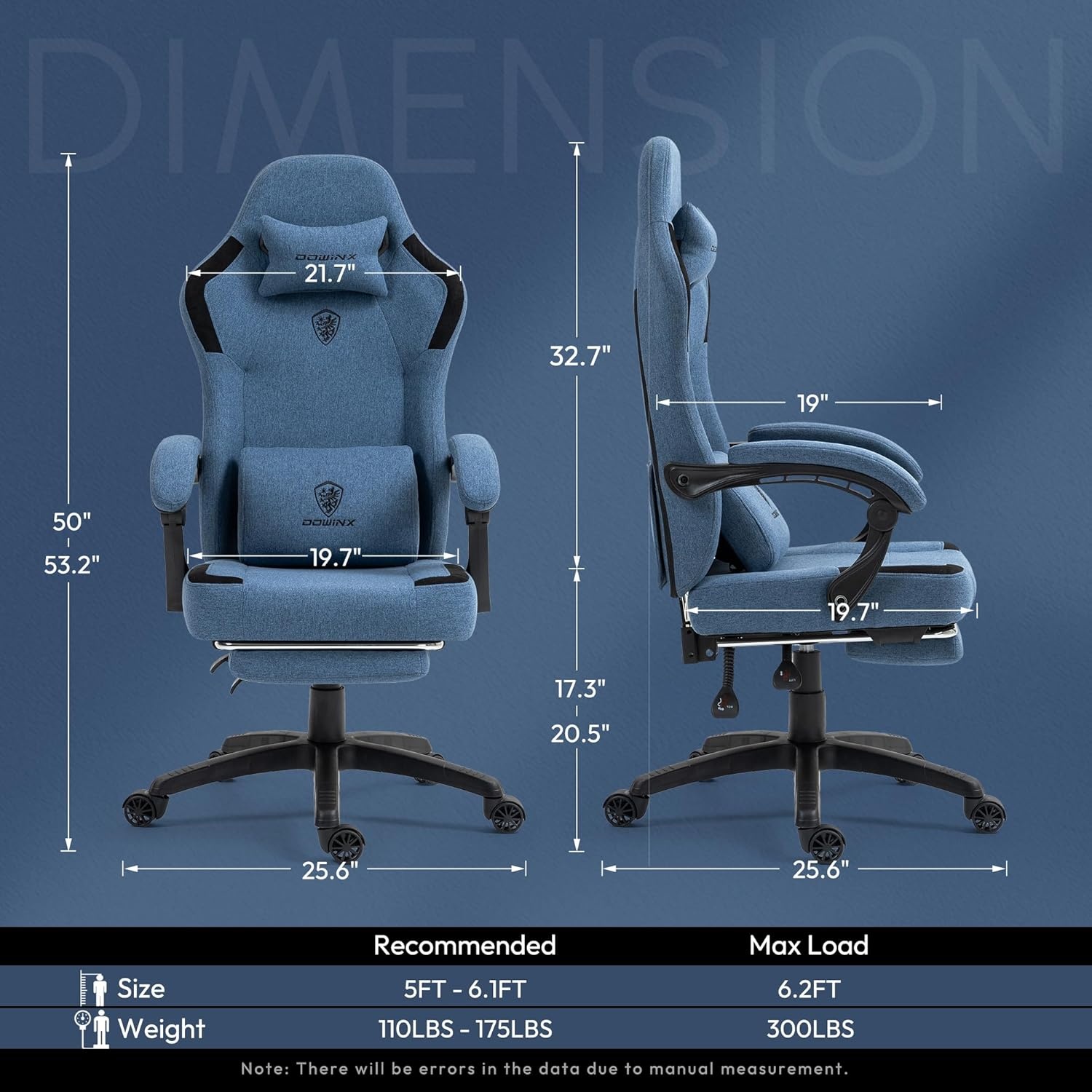 image:imageDowinx Fabric Gaming Chair with Pocket Spring CushionBreathable Computer Chair with Massage Lumbar Support and FootrestHigh Back Game Office Chair for AdultDark Blue