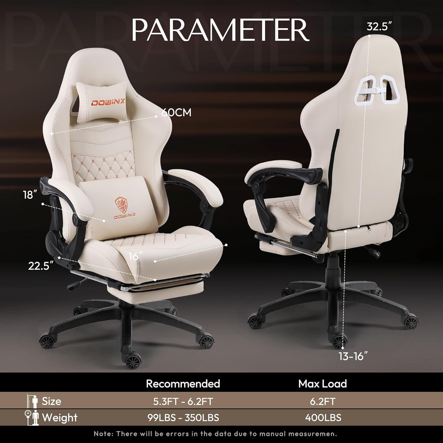image:imageDowinx Gaming Chair Big and Tall Ergonomic Computer Chair with Footrest and Massage Lumbar Support High Back Comfortable Gamer Chair for Adults 350Lbs PU Leather for Office Game Ivory