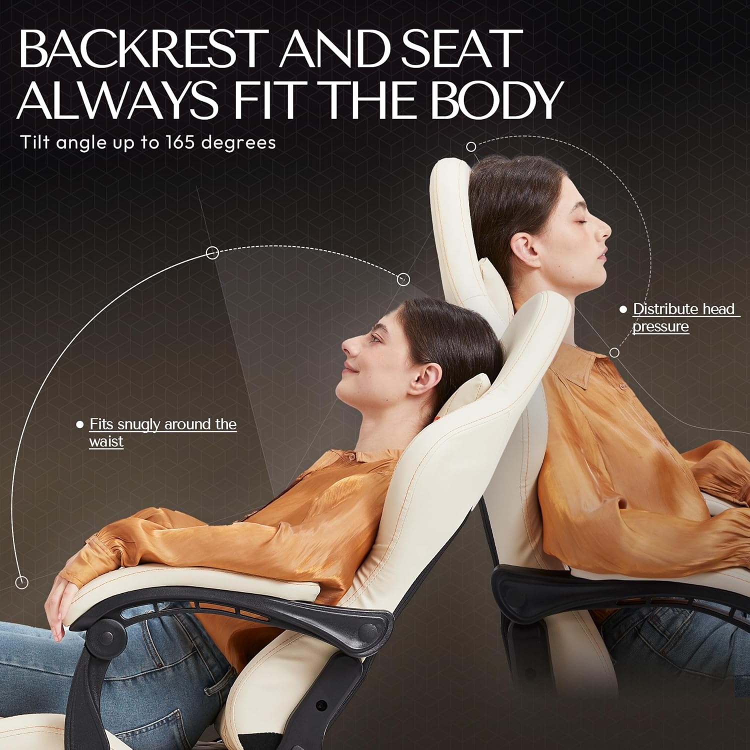 image:imageDowinx Gaming Chair Big and Tall Ergonomic Computer Chair with Footrest and Massage Lumbar Support High Back Comfortable Gamer Chair for Adults 350Lbs PU Leather for Office Game Ivory
