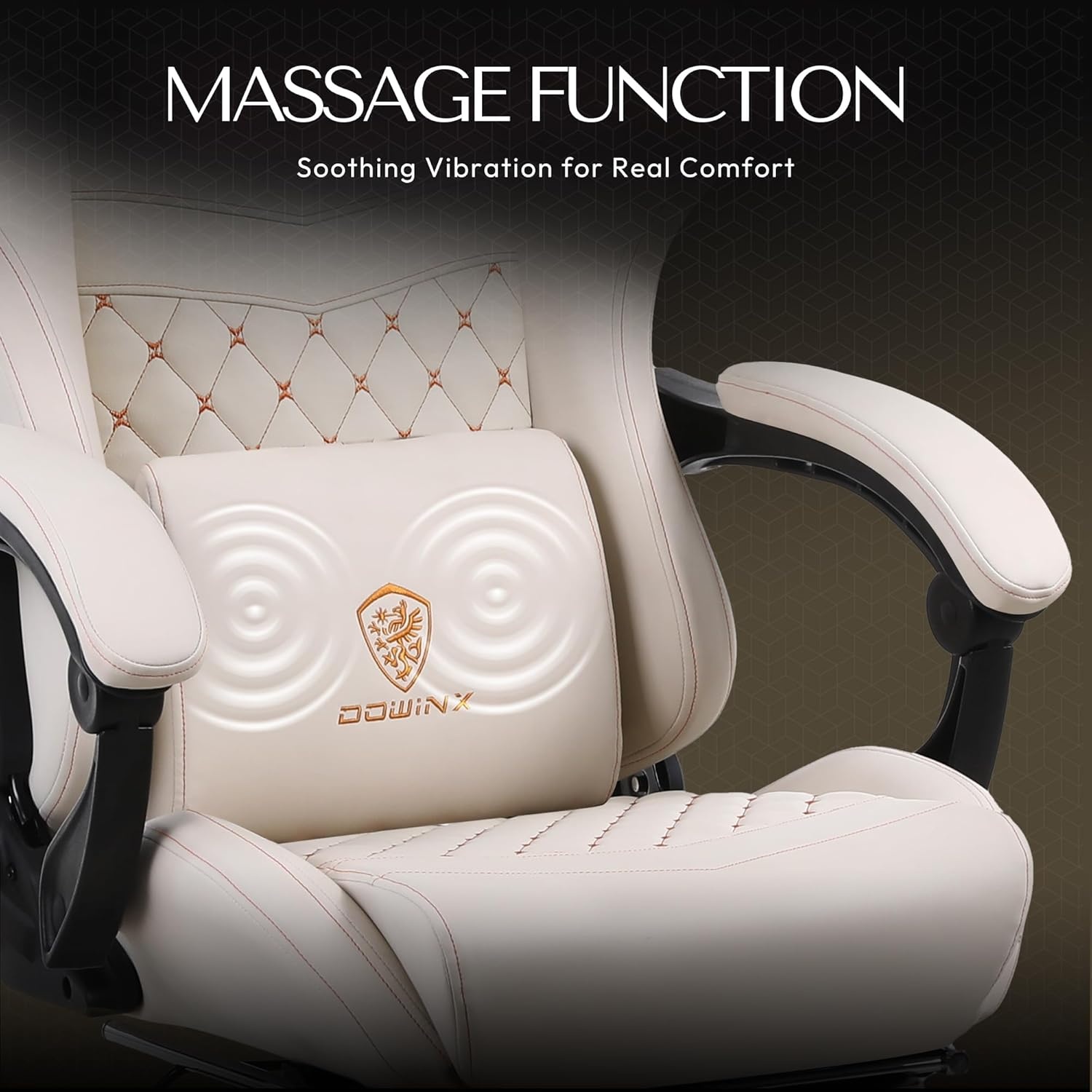 image:imageDowinx Gaming Chair Big and Tall Ergonomic Computer Chair with Footrest and Massage Lumbar Support High Back Comfortable Gamer Chair for Adults 350Lbs PU Leather for Office Game Ivory