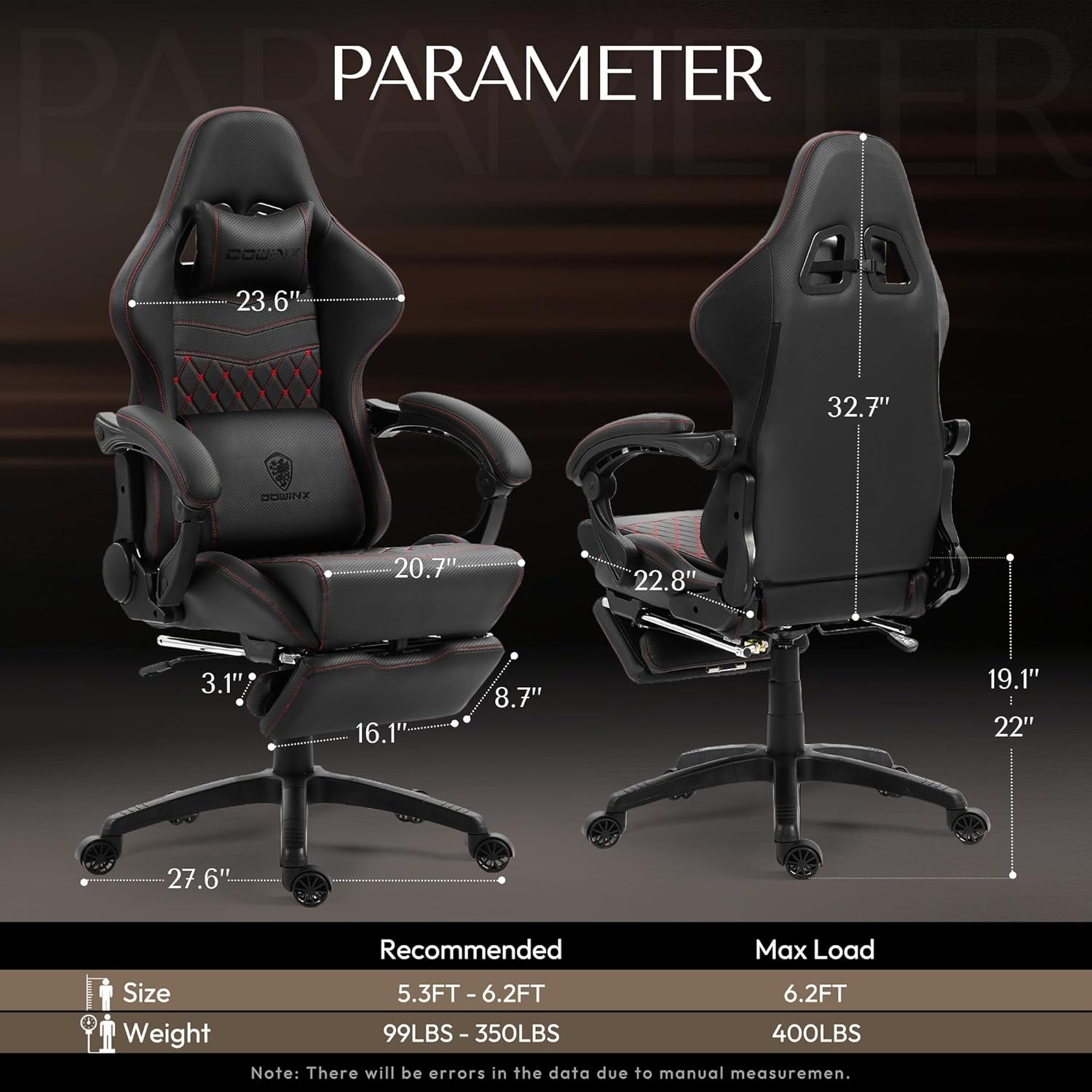 image:imageDowinx Gaming Chair Big and Tall Ergonomic PC Gaming Chair with Footrest amp Massage Racing Style Reclining Computer Chair for Adults 400LBS Capacity Heavy Duty Gamer Chair BlackBlack